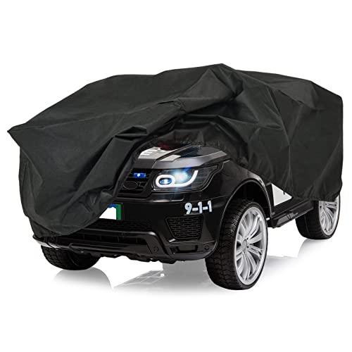 JOINATRE 12V Kids Ride on Police Car with Car Cover, Battery Powered Electric Police Vehicles w/Remote Control, Intercom, Siren Flashing Light, Horn, Music, Suspension, for Boys Girls, Black