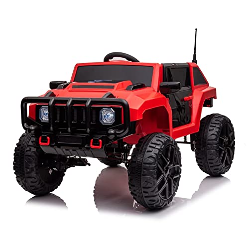 Nitoess Kids Ride On Car with Remote Control, 12V Battery Powered Ride On Truck for Boys Girls Toddlers Kids Electric Vehicle with LED Headlights 4x4 Ride On UTV w/ 3 Speeds Bluetooth Music, Red