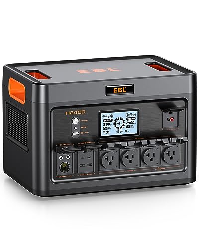 EBL Portable Power Station 2400W, 1843.2Wh Solar Generator LiFePO4 (LFP) Battery(4800W Surge), 2 Hours Fast AC Charging, 4 AC Outlets, 100W USB-C PD Output, 11-Port for Home Use, Outdoor Camping