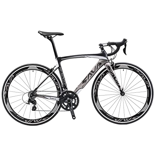 SAVADECK Carbon Fiber Road Bike, Carbon Fiber Frame 700C Racing Bicycle with Shimano 105 22 Speed Groupset Ultra-Light Bicycle for Men or Women (Glossy Grey, 56cm)
