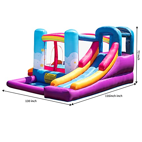 TURFEE Sky and Rainbow Inflatable Bounce House with Side Slide for Kids Outdoor Play Garden/Backyard
