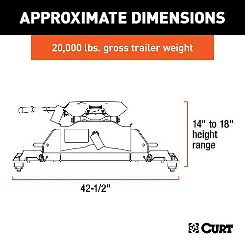 CURT 16044 A20 5th Wheel Hitch, 20,000 lbs, Select Ram 2500, 3500, 8-Foot Bed Puck System