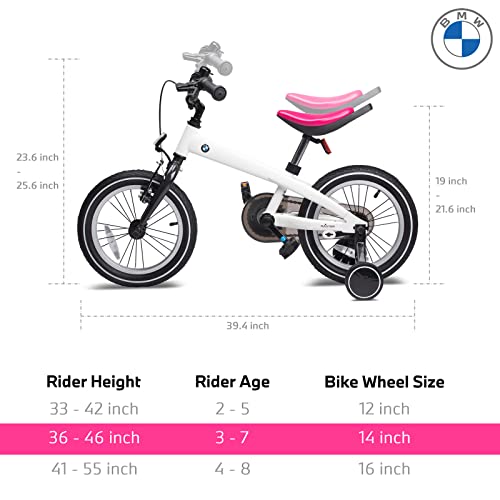BMW 14 Inch Toddler Bike with Training Wheels for Boys and Girls Age 3-7, a Valuable Outdoor Gift of Kids Light Weight Bicycle for Children 3 4 5 6 7 Years Old, Pearl White
