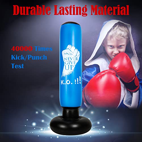 Inflatable Kids Punching Bag - 63 Inches Boxing Bag for Boys Training Karate Taekwondo MMA- Kicking Bag with Stand for Toddlers - Perfect Boxing Equipment for Kid Birthday Christmas Toys Gifts