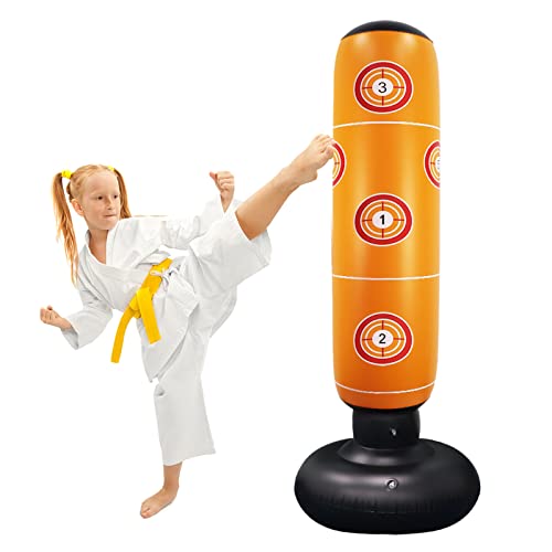 Christmas Kids Punching Bag, 63inch Free Standing Boxing Bag with Stand for Practicing Karate, Taekwondo, MMA in Adult Kids - Easy to Assemble Giftable for Home/Office/Workout (Yellow)