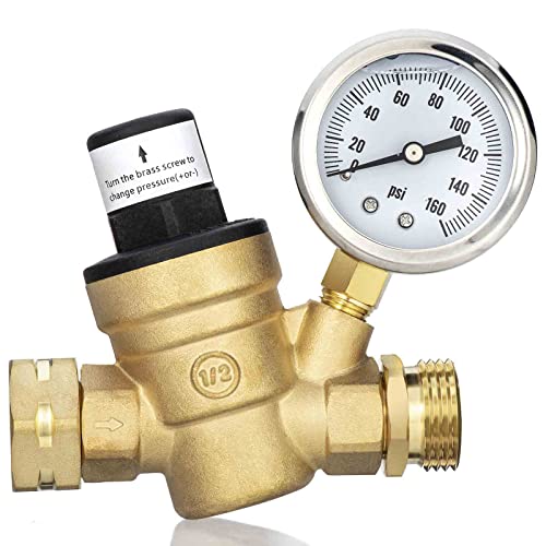 sicoince RV Water Pressure Regulator with Gauge Adjustable for RV Camper Pressure Reducer Valve