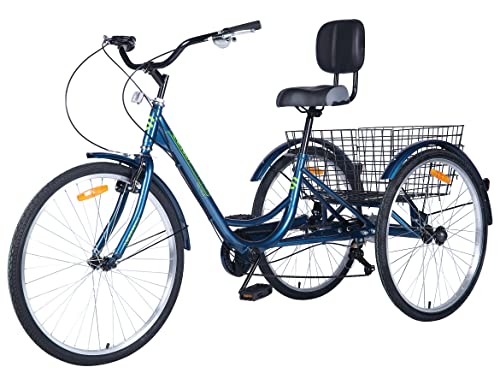 Ey Easygo Adult Tricycle, 3 Wheel Bike Adult, Three Wheel Cruiser Bike 24 inch 26 inch Wheels Option, 7 Speed, Wide Handlebar, Pedal Forward for More Space