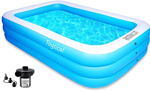 Toysical Family Pool Inflatable With Pump - 118 x 72 x 22" Swimming Pools for Kids and Adults or The Entire Family - More Durable than other blow up pools for adults - Includes Patches