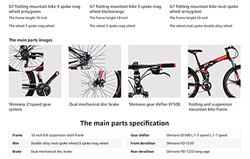 SD G7 27.5 Inch Adult Folding Bike Steel Frame Regular Spoke Wheel Mechanical Disc Brake 21 Speed Gears Full Suspension Foldable Bicycle Mountain Bike Blackorange
