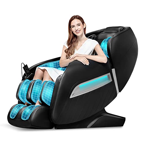 Massage Chair Full Body Recliner, HealthRelife with Heat Zero Gravity Air Pressure SL Track Intelligent Voice Control Airbags, Foot Roller Bluetooth Speaker Space-Saving Gift Mother's Day, Black