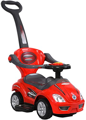 ChromeWheels 3 in 1 Ride on Toys Push Car with Guardrail, Mega Car for Toddlers, w/Handle, Horn, Music, Color Red
