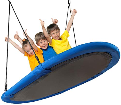 Costzon 60'' Giant Waterproof Platform Saucer Tree Swing Set, 700 lb Weight Capacity, Outdoor Saucer Tree Swing with Adjustable Hanging Ropes, Swing for Children Park Backyard (Blue)