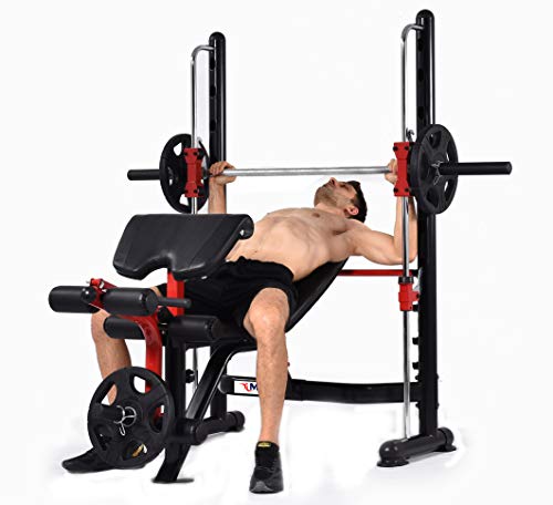 MiM USA Olympic Weight Bench & Squat Rack W/Smith Structure and Interchangeable Barbell Sleeves for Olympic and Standard Weight Plates