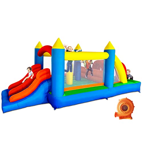 HuaKastro Kids Inflatable Obstacle Bounce House with Dual Racing Slides & Crawl Tunnels, Bounce House Climb Wall All in One Great for Kids Party