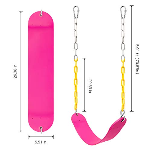2 Pack Swings Seats Heavy Duty with 70.8" Chain Plastic Coated, Playground Swing Set Accessories Replacement with Snap Hooks and Hanging Strap(Pink)