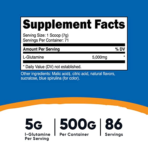 Nutricost L-Glutamine Powder 500 Grams (Blue Raspberry) (2 Bottles)