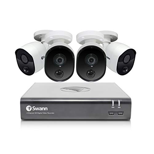 Swann Home DVR Security Camera System with 1TB HDD, 4 Channel 4 Camera, 1080p Full HD Video, Indoor or Outdoor Wired Surveillance CCTV, Heat Motion Detection, 445804
