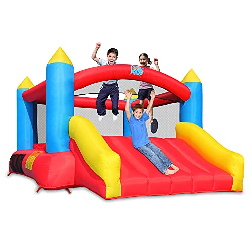 Action Air Bounce House, Inflatable Bouncer with Air Blower, Jumping Castle with Slide, Family Backyard Bouncy Castle, Durable Sewn with Extra Thick Material, Idea for Kids(C-9745)