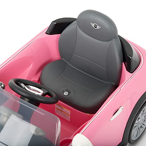 Rollplay Mini Cooper S 6V Electric Car for Kids Featuring Realistic Engine and Horn Noises with Working LED Headlights, Folding Mirrors, and a Top Speed of 2.5 MPH, Pink