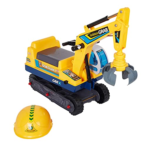 COLOR TREE Ride-on Crane Digger Pretend Play Construction Grabber Truck Toy Tractors with Engineering Hat