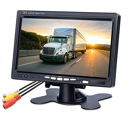 B-Qtech 7 inch HD Vehicle Backup Camera Monitor only, Rear View Reverse Color TFT LCD Display Screen for Car SUV Van Truck, V1/V2 Two Video Input, Power 12V/24V
