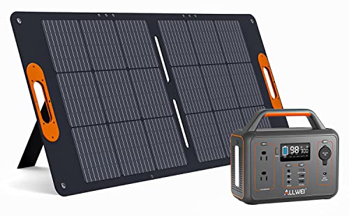 ALLWEI 300W Solar Generator with 100W Solar Panel Included, 280Wh Portable Power Station with AC Outlet USB Port, Solar Powered Battery Generator for Outdoor Camping, Home Backup, Power Outage