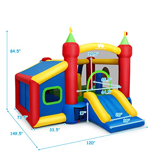 HONEY JOY Inflatable Bounce House, 6-in-1 Blow up Moon Bounce for Kids w/Slide, Dart Target, Ocean Balls, Indoor Outdoor Jumping Bouncy Castle for Backyard Playground(Without Blower)