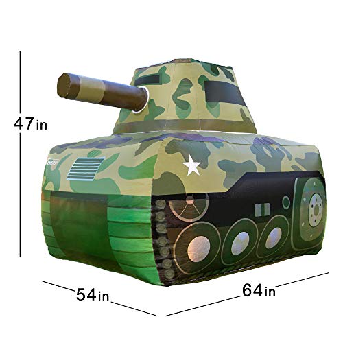 Dazmers Inflatable Army Tank - Inflatable Military Battle Tank for Nerf Party War for Kids, Birthday, Toy Parties