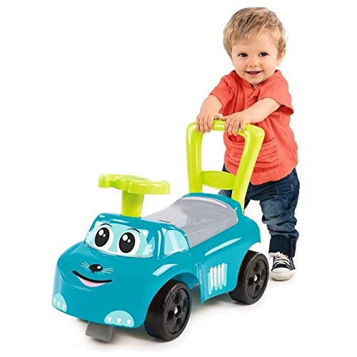 Smoby 2-in-1 Ride on Cars for Kids | Blue Push Along Walker with Toy Box Under seat | Ergonomic and Safe Design with Front and Rear Anti-topple Devices | Ages 10 Months+