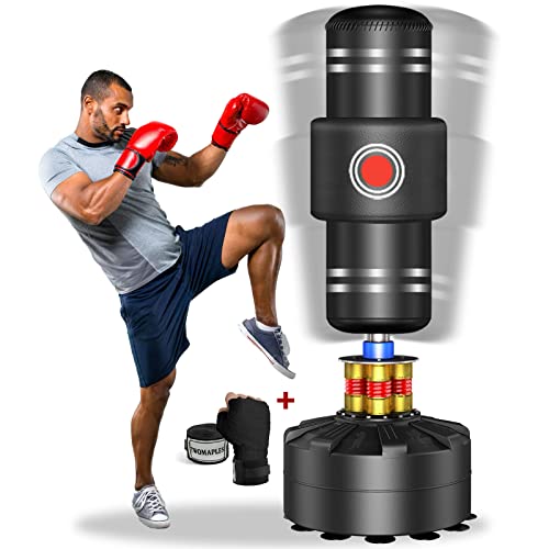 Twomaples 4 in 1 Freestanding Punching Bag with Stand Adult, 70''-205lbs Heavy Boxing Bag with Targets Foam Loop & Hand Wraps, Strong Suction Cup Base Men Stand Kickboxing Bag for Adult Youth Kids