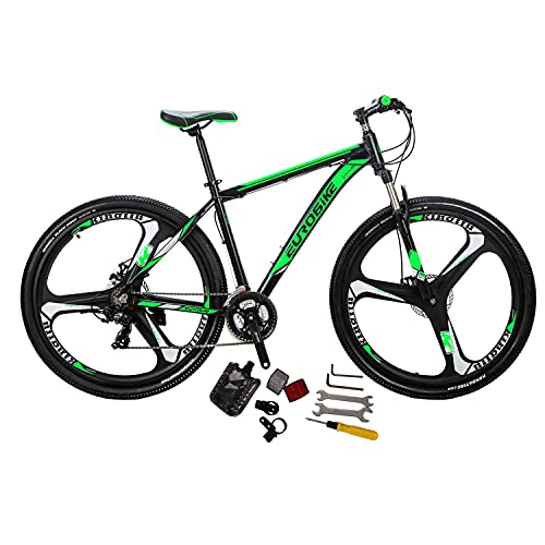 Eurobike X9 Mountain Bike 21 Speed 29 Inches Wheels Dual Disc Brake Aluminum Frame MTB Bicycle (Green-3 Spoke)