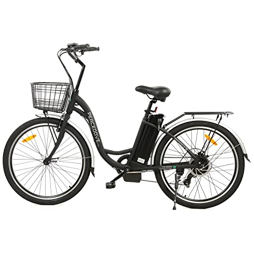 ECOTRIC 26" Electric Bicycle 350W Motor 36V/10AH Powerful Moped Throttle & Pedal Assist City Tire Bike W/Basket - You Will Receive 2 Packages (Black)