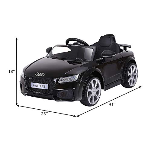 Costzon Kids Ride On Car, 12V Licensed Audi TT RS, Battery Powered Electric Ride On Vehicle w/Parental Remote Control, MP3, Lights, Horn, Opened Doors, High/Low Speeds, Black