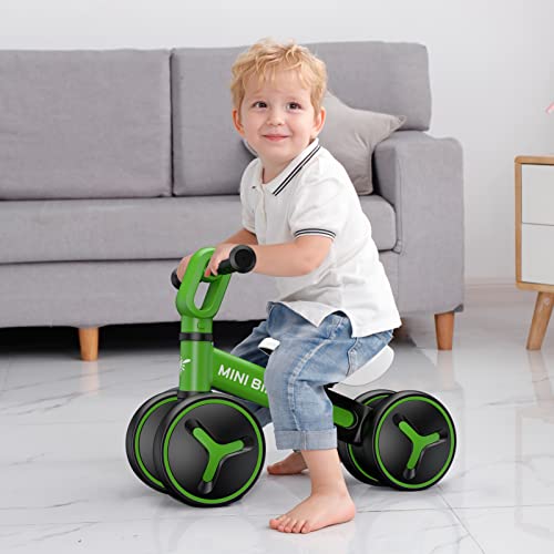 Baby Balance Bike for 1 Year Old Boys Girls, 12-36 Months Riding Toys Toddler Bike with Adjustable Seat, No Pedal Infant 4 Wheels Bicycle, Baby's First Bike First Birthday Gift Christmas