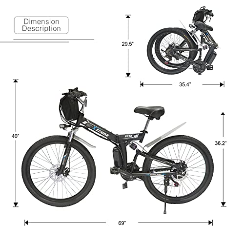 TUOKE Electric Bike for Adults, 500W/1000W Folding Electric Mountain Bike 26'' Electric Bicycle, Adults Ebike with Removable Battery, Professional 21 Speed, Full Suspension Electric Bike Foldable