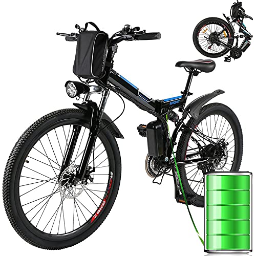 26" Electric Mountain Bike for Adult 250W Folding Electric Bike Electric Bicycle with 36V 8AH Removable Lithium-Ion Battery (Black)