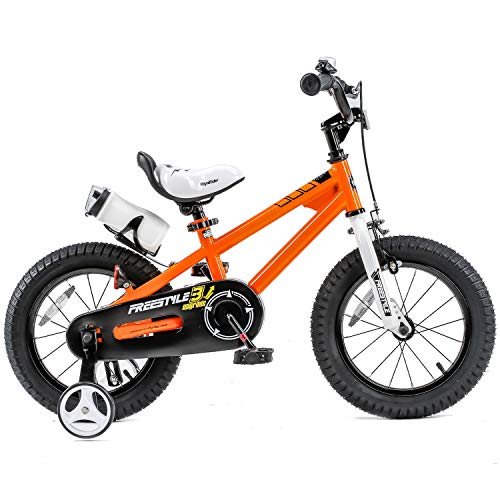 RoyalBaby Kids Bike Boys Girls Freestyle BMX Bicycle with Training Wheels Gifts for Children Bikes 14 Inch Orange
