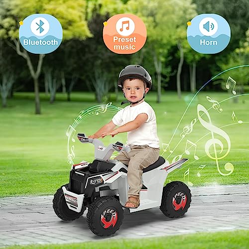 ANPABO 6V 7AH Kids ATV, 4 Wheeler for Kids, Electric Quad w/Horn, Music Player, Forward & Reverse, Treaded Tires, Ideal Gift for Toddlers(White)