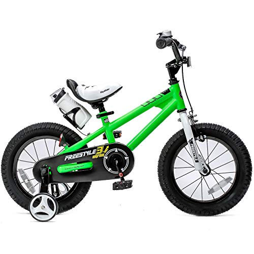 RoyalBaby Kids Bike Boys Girls Freestyle BMX Bicycle with Training Wheels Gifts for Children Bikes 14 Inch Green