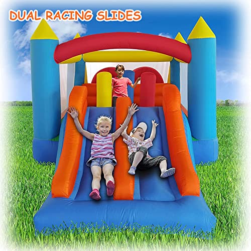 HuaKastro Kids Inflatable Obstacle Bounce House with Dual Racing Slides & Crawl Tunnels, Bounce House Climb Wall All in One Great for Kids Party