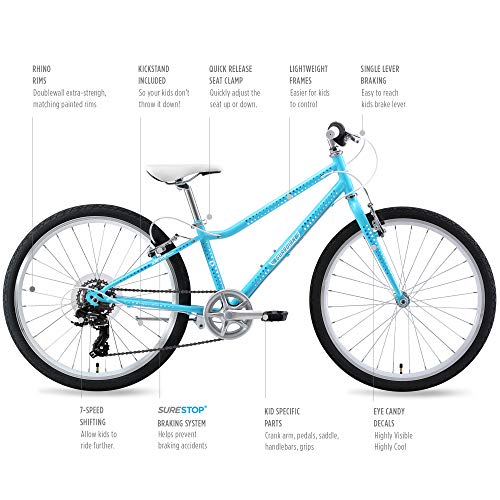 GUARDIAN Bike Company Ethos Safer Patented SureStop Brake System 24" Kids Bike, Light Blue/Blue