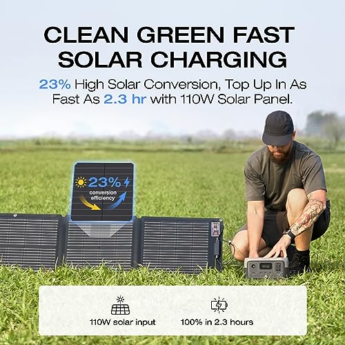 EF ECOFLOW Solar Generator RIVER 2 256Wh LiFePO4 Battery with 110W Solar Panel, Portable Power Station for Home Backup Outdoors Camping RV Emergency