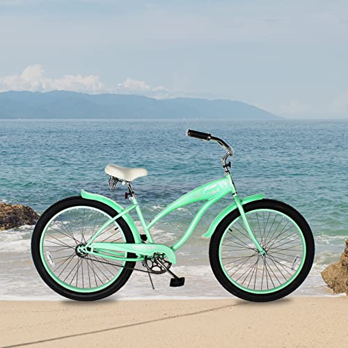 TRACER Evera Beach Cruiser Bike for Women,26 Inch Wheels,Hi Ten Steel Frame,1 Speed,Coaster Brake,Hybrid Bike for Adults,Complete Cruiser Bikes,Mint Green
