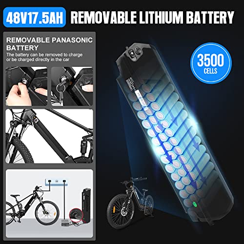 Accolmile 27.5" Electric Mountain Bike : Powerful RocketBear 1S eBike with 8fun 48V 750W Mid Drive Motor & 17.5Ah Removable Battery, Blue MTB with Suspension Fork for Adult Man Woman