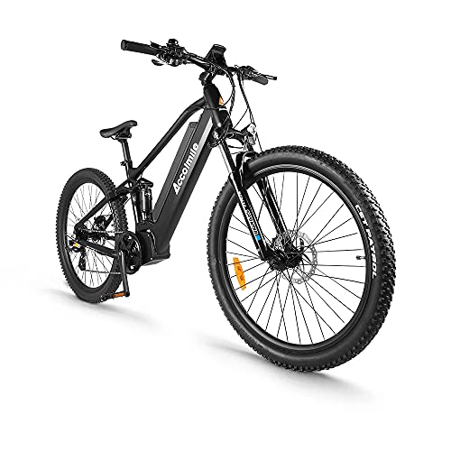 Accolmile 27.5" Electric Mountain Bike : Powerful RocketBear 1S eBike with 8fun 48V 750W Mid Drive Motor & 17.5Ah Removable Battery, Black MTB with Suspension Fork for Adult Man Woman