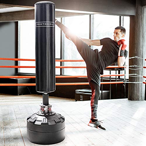 Protocol Heavy Bag Kickboxing Set – Boxing, MMA, Fitness Training, Martial Arts - Punching Bag with Stand - Dual Shock Absorption – Punching Bags for Adults – 69” Height – Boxing Equipment