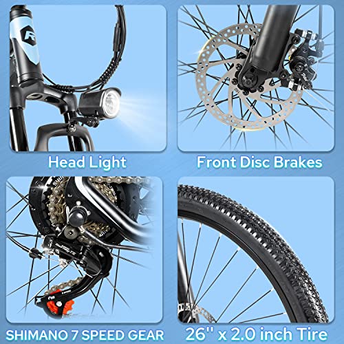 Rattan 350W/500W/750W Electric Mountain Bike 27.5/26'' Fat Tire Electric Bike for Adult 48V 13AH Removable Lithium-ion Battery Fat Tire Beach Snow Ebike Shimano 7-Speed Gear … (350W Gray)
