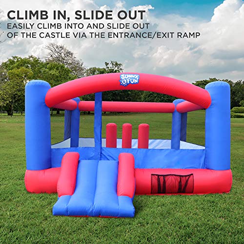 Sunny & Fun Inflatable Bounce House | Giant 12x10.5 Feet Blow-Up Jump Bouncy Castle for Kids with Air Blower, Stakes & Repair Kit | Easy Set Up for Hours of Backyard Play & Party Fun | Ages 3-10