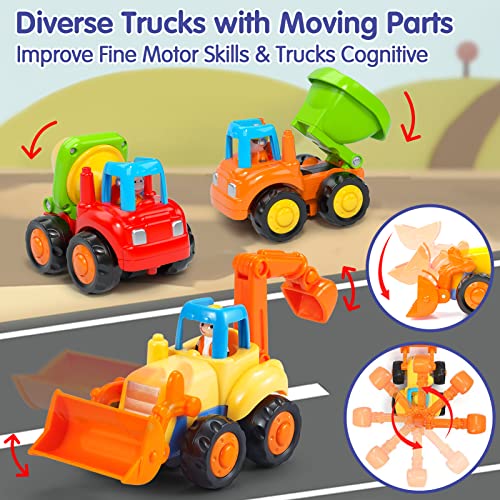 HOLA Toys for 1 Year Old Boy Gifts - 4 PCS Toy Trucks 2 1 Year Old Toys for Boys, 4WD Friction Power Car Toys for 2 Year Old Boy, Baby Toys for 1 Year Old Toddler Toys Age 1-2 Birthday