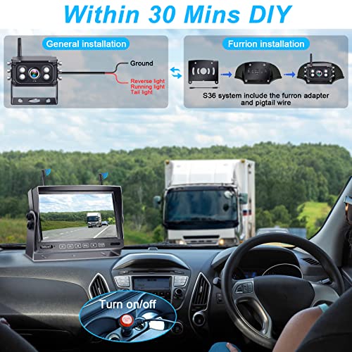 DoHonest Trailer Backup Camera Wireless 7'' Touch Key DVR Monitor HD1080P Highway Observation Night Vision Rear View Camera Compatible with Furrion Pre-Wired RV Truck 5thWheel Harvester Crane S36
